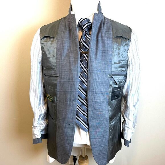 J.Hilburn Grey Plaid Loro Piana Super 130s Blazer 40R‎ EUC Read - Picture 7 of 12